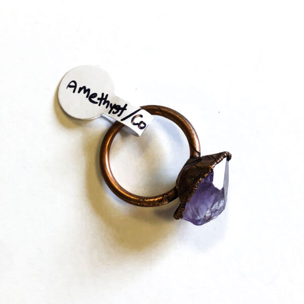 natural amethyst stone set in copper ring