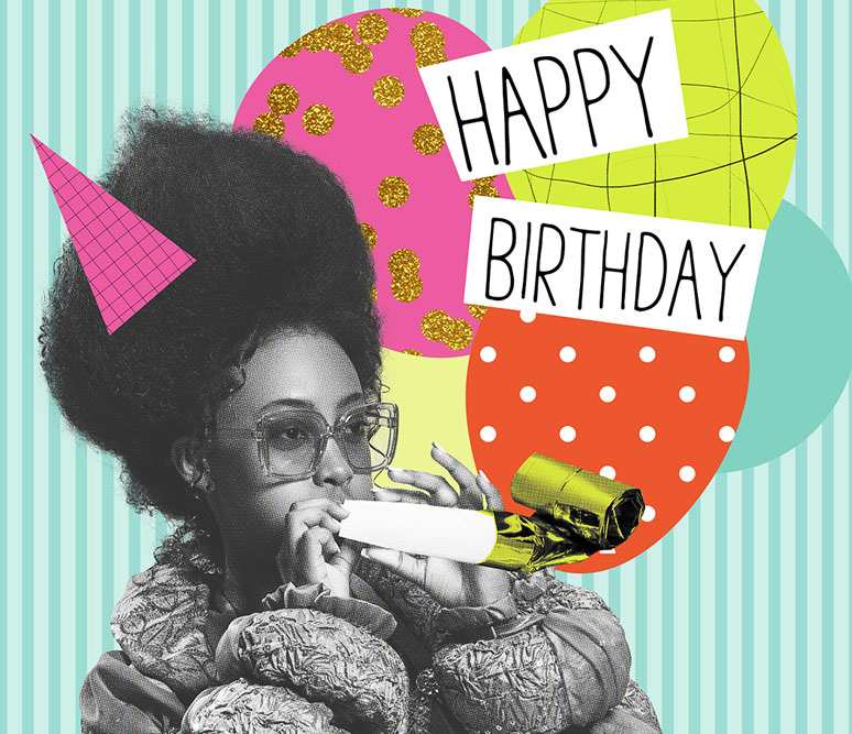 birthday+happy+birthday collage of a woman with a happy birthday sign