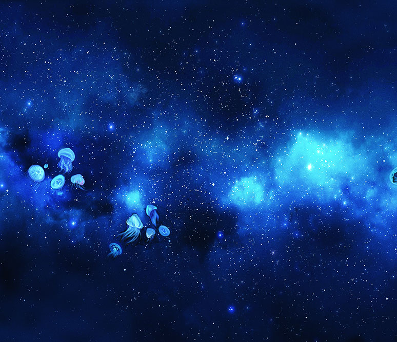 night sky with jelly fish
