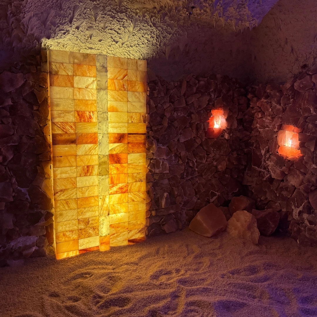 salt cave wall and lights